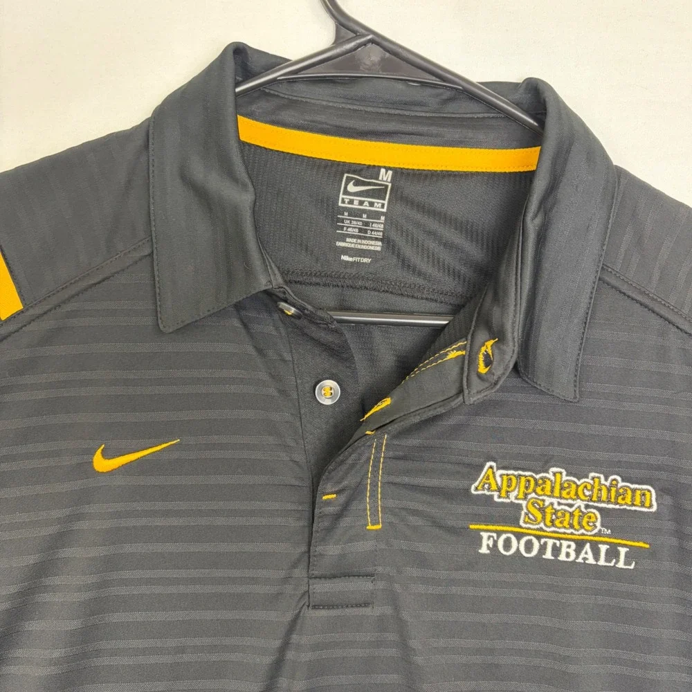 Nike Appalachian State Football Polo Shirt Mens Medium Black Yellow Nike FIT DRY